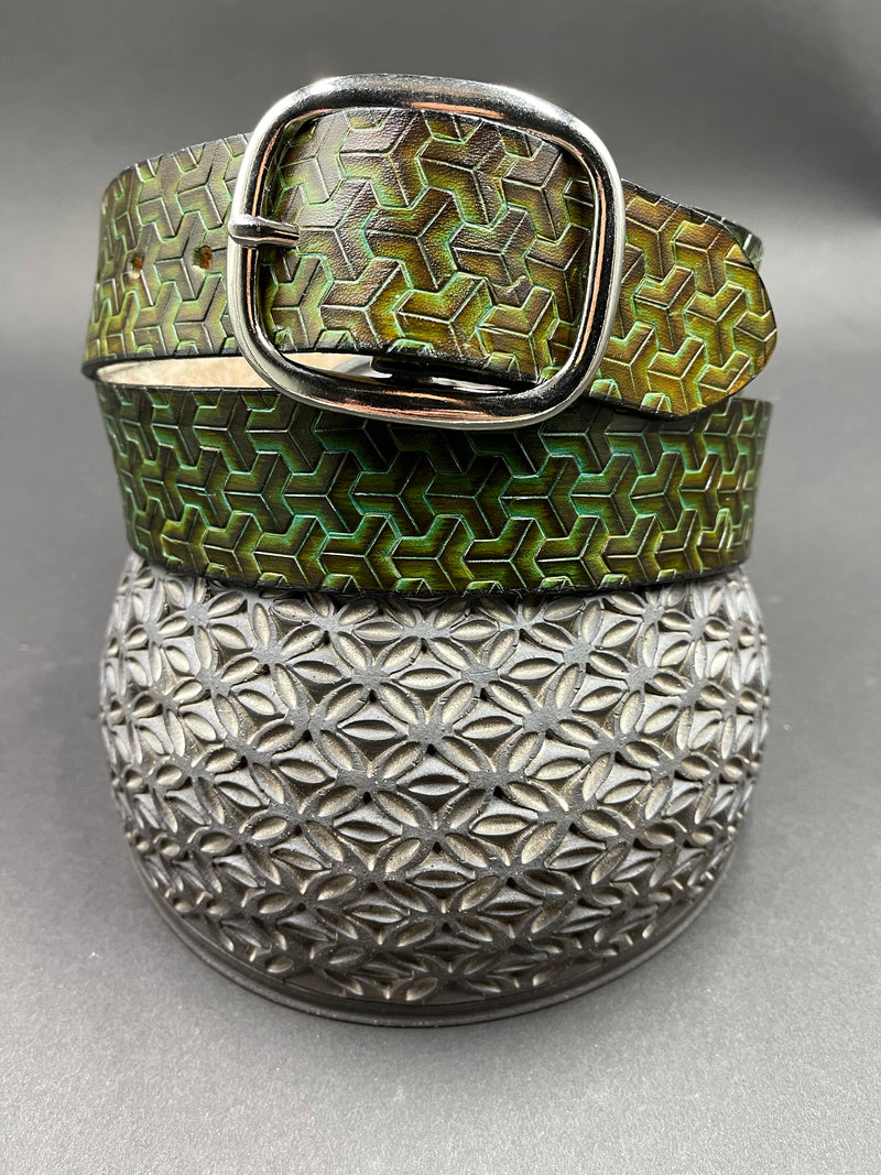 Stamped Leather Belt - Goyard Green 