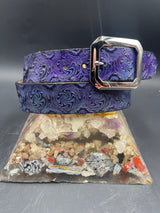 Small Stamped Leather Belt - Wigwag Purple