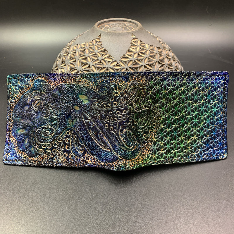 Carved Leather Bifold Wallet - Octopus Flower of Life