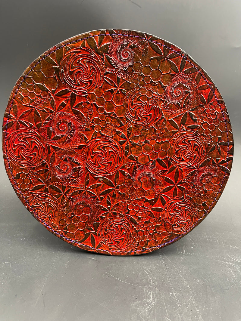 8 Inch Stamped Leather Coaster - Swirl Flower of Life