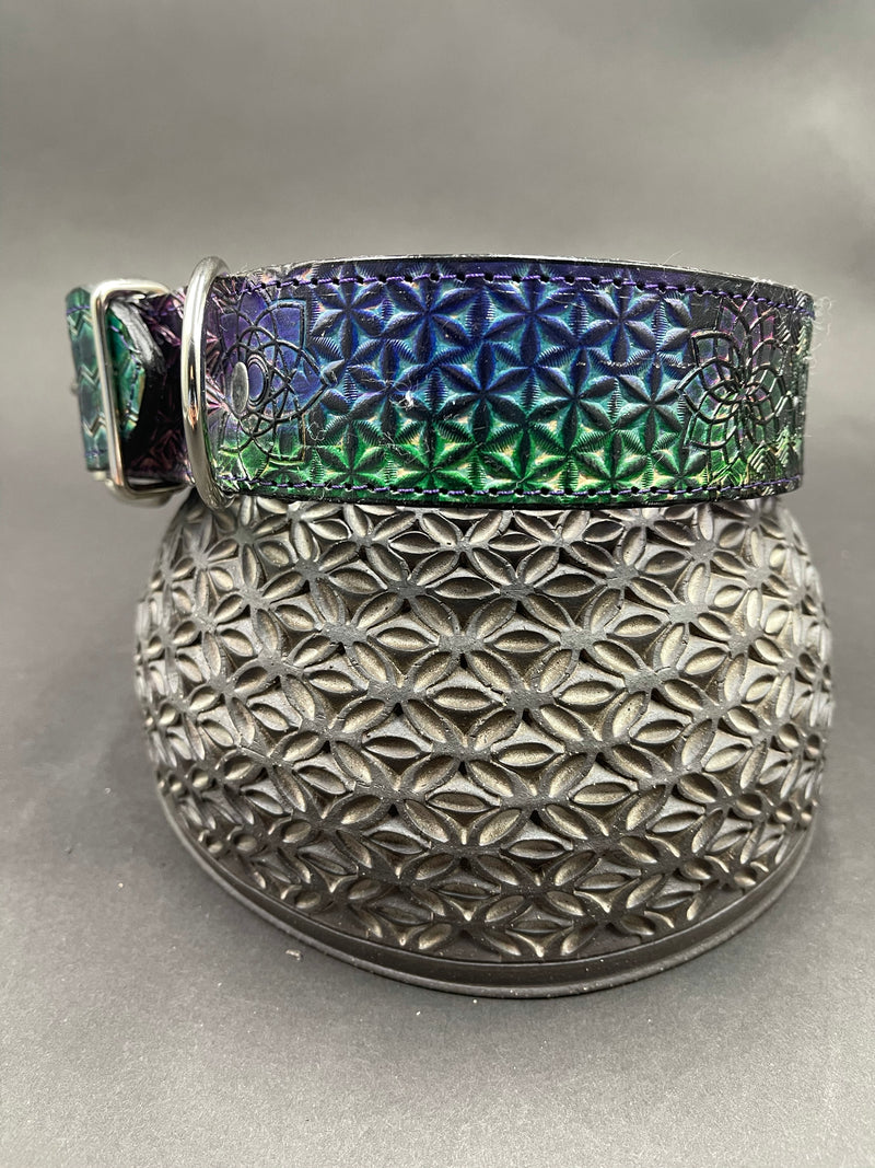 Small Stamped Leather Dog Collar - Sacred Geometry