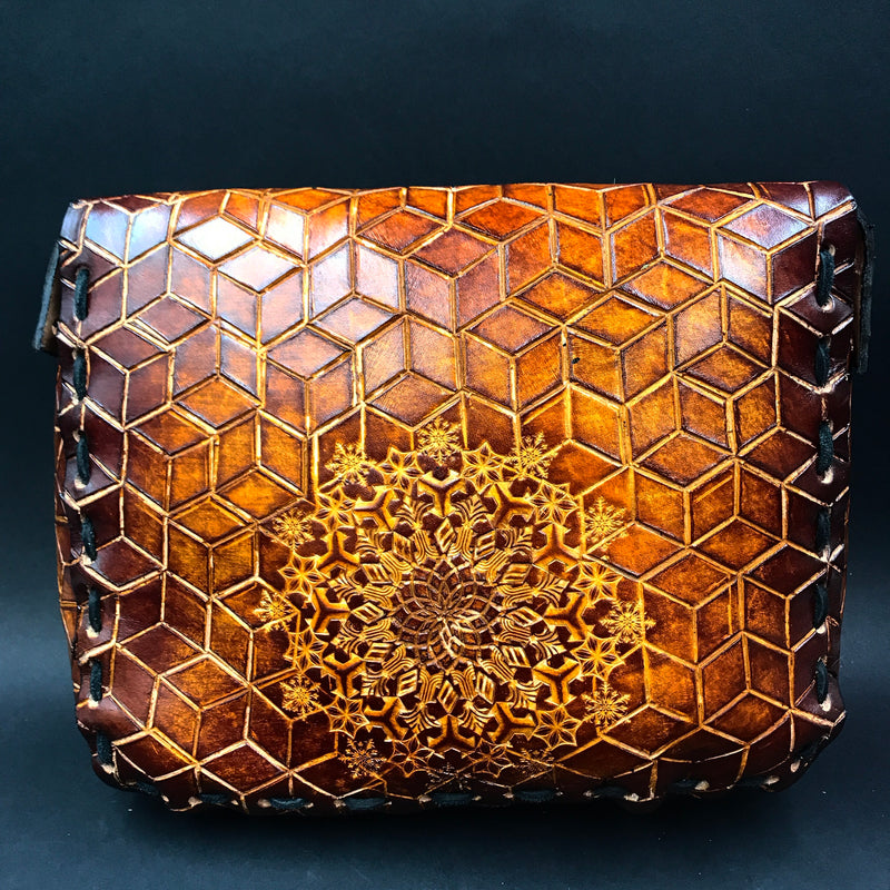 Stamped Leather Messenger Bag - Mandala (Back)