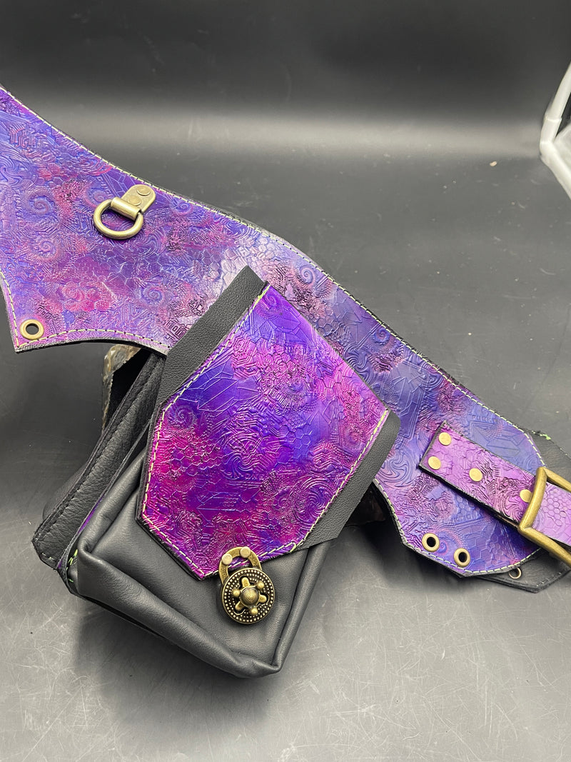 Stamped Leather Utility Hip Belt - Purple
