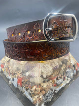 Stamped Leather Belt - Mushrooms 2.0