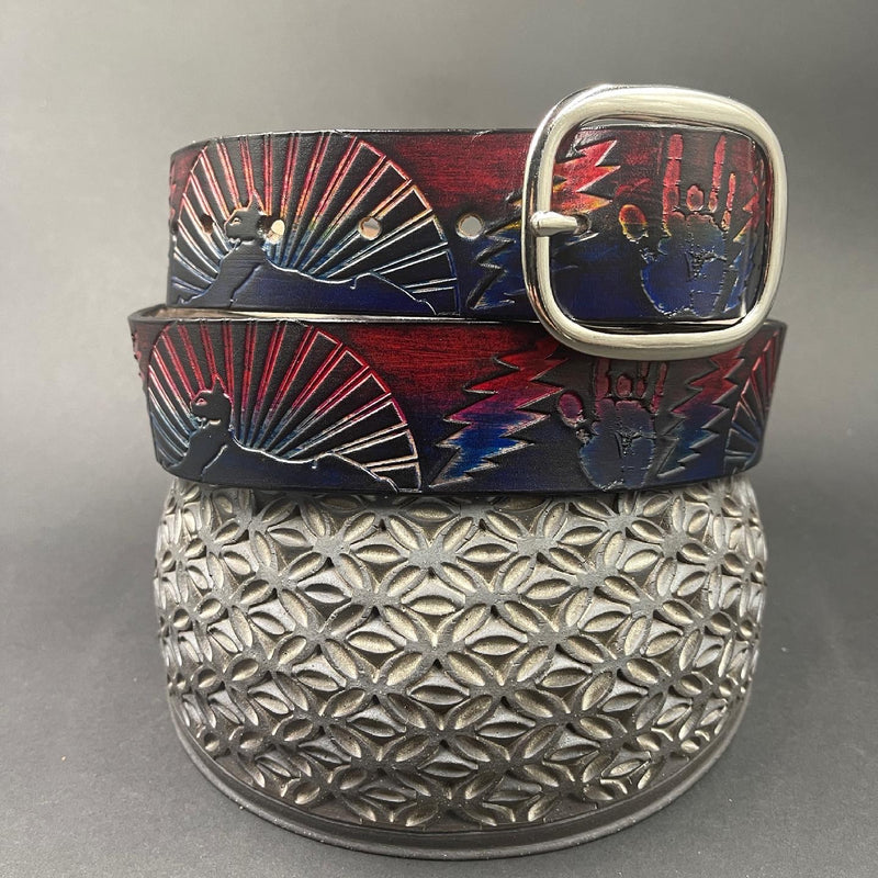 Stamped Leather Belt - Sphinx Red/Blue