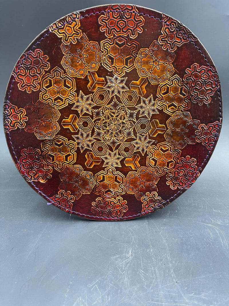 8 Inch Stamped Leather Coaster - Geometry 