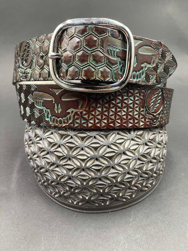 Stamped Leather Belt - Grateful Geometry