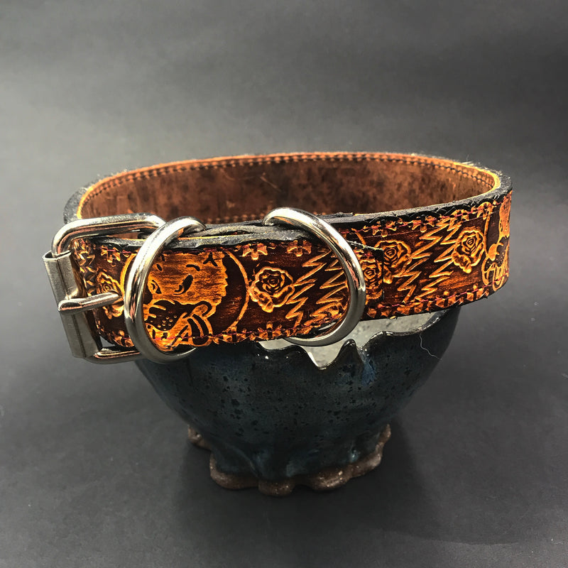 Small Stamped Leather Dog Collar - Grateful