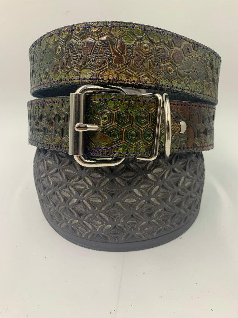 Large Stamped Leather Dog Collar - Sacred Geometry