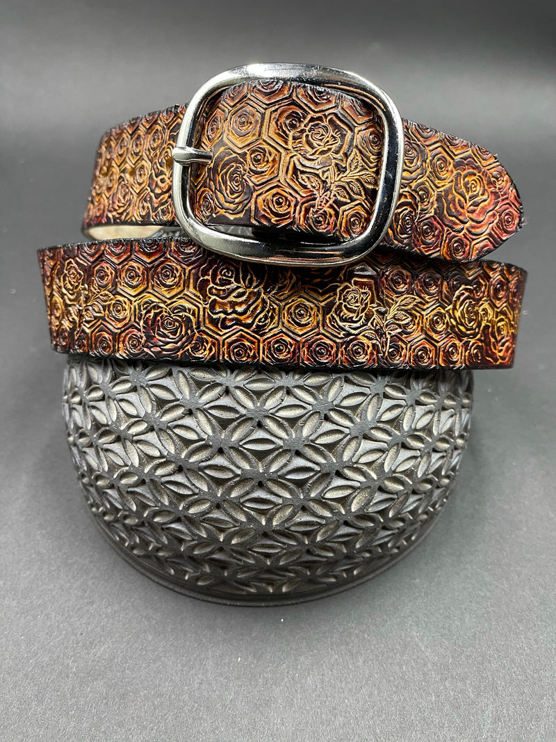 Stamped Leather Belt - Goyard Pattern – Lost Sailor Design
