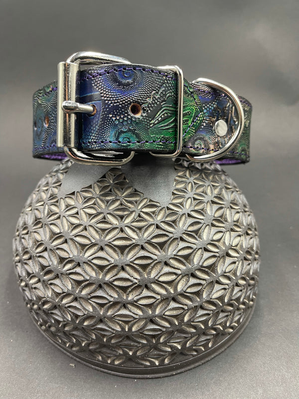 Small Stamped Leather Dog Collar - Fractals 