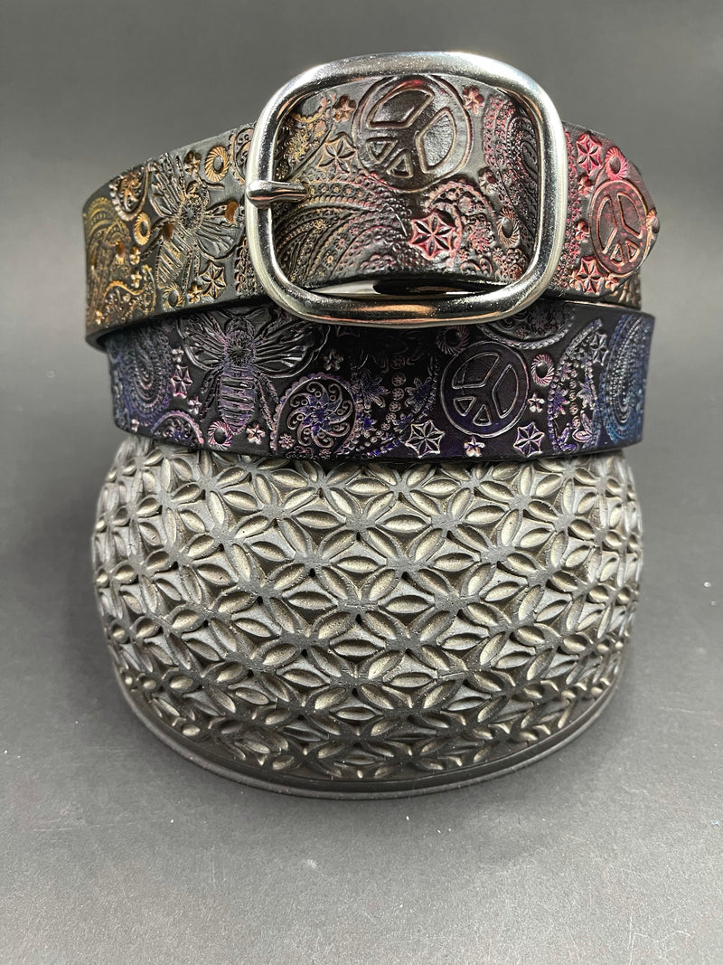 Stamped Leather Belt - Paisley