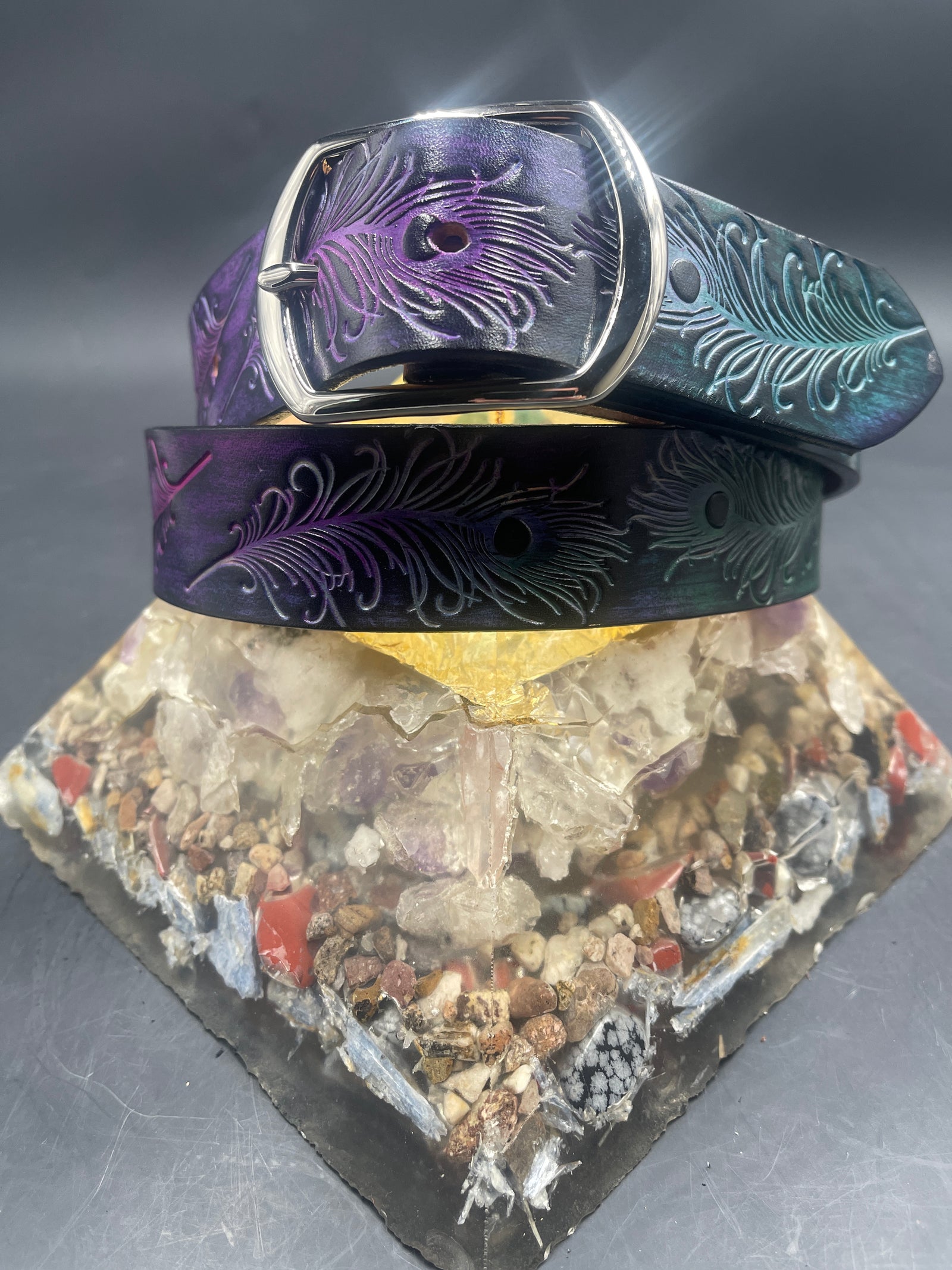 Stamped Leather Belt - Peacock Feathers – Lost Sailor Design