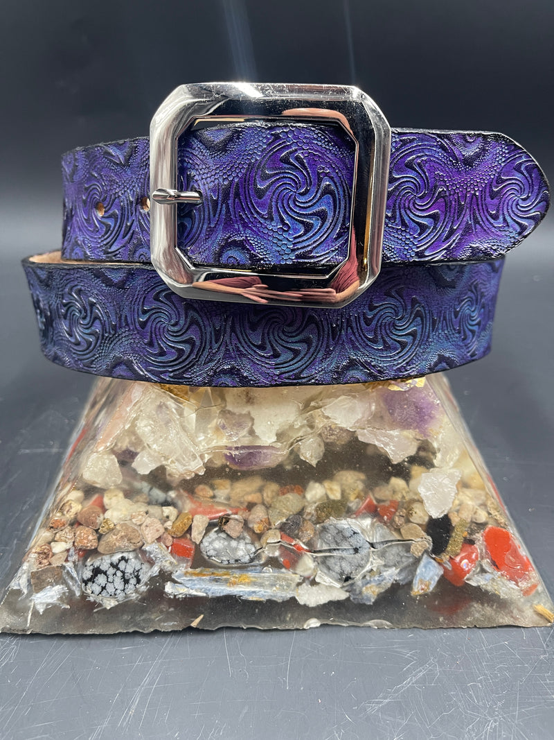 Small Stamped Leather Belt - Wigwag Purple