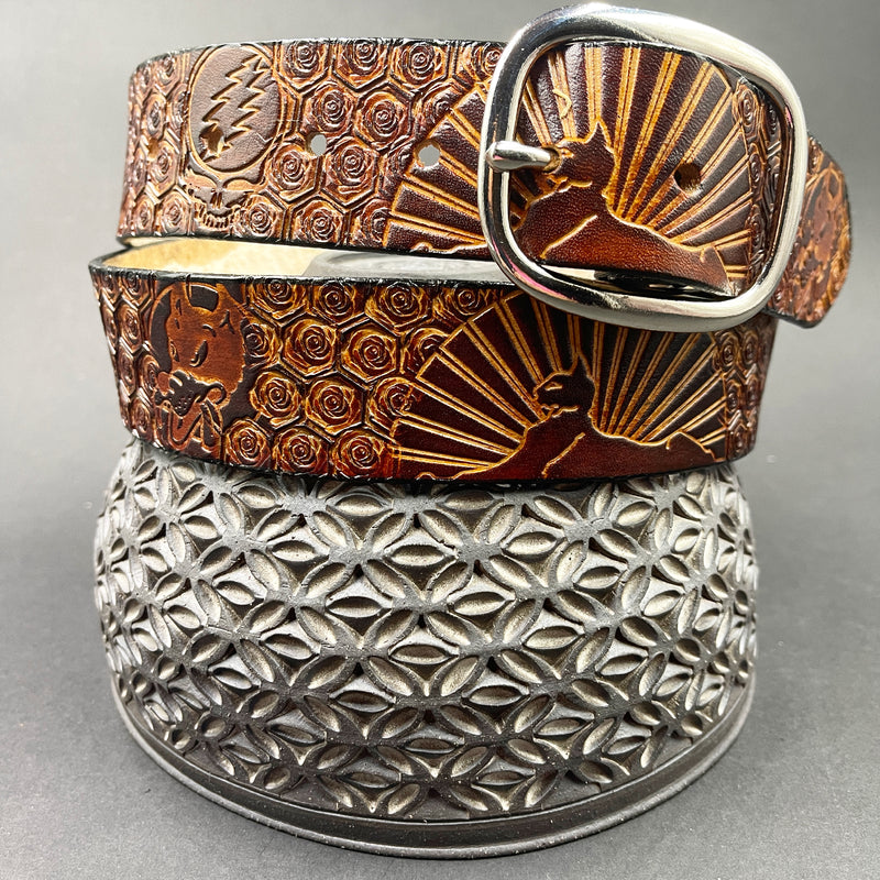Stamped Leather Belt - Sphinx/Roses