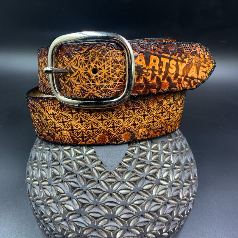 Stamped Leather Belt - Artsy Patterned Belt