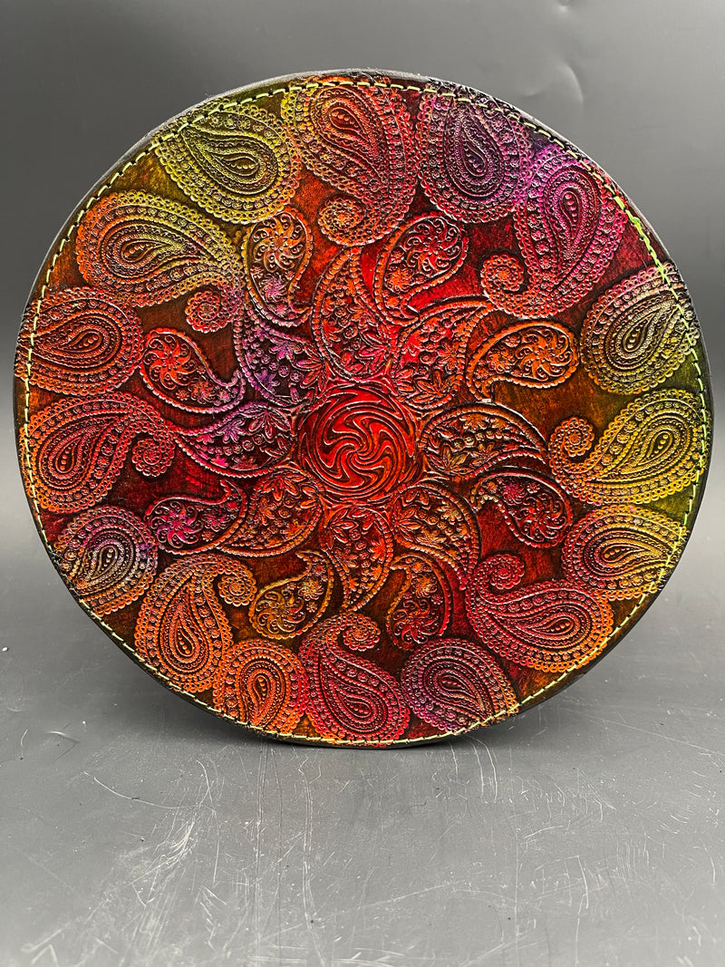 8 Inch Stamped Leather Coaster - Paisley