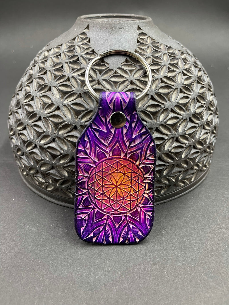 Stamped Leather Keychain - Flower of Life Mandala