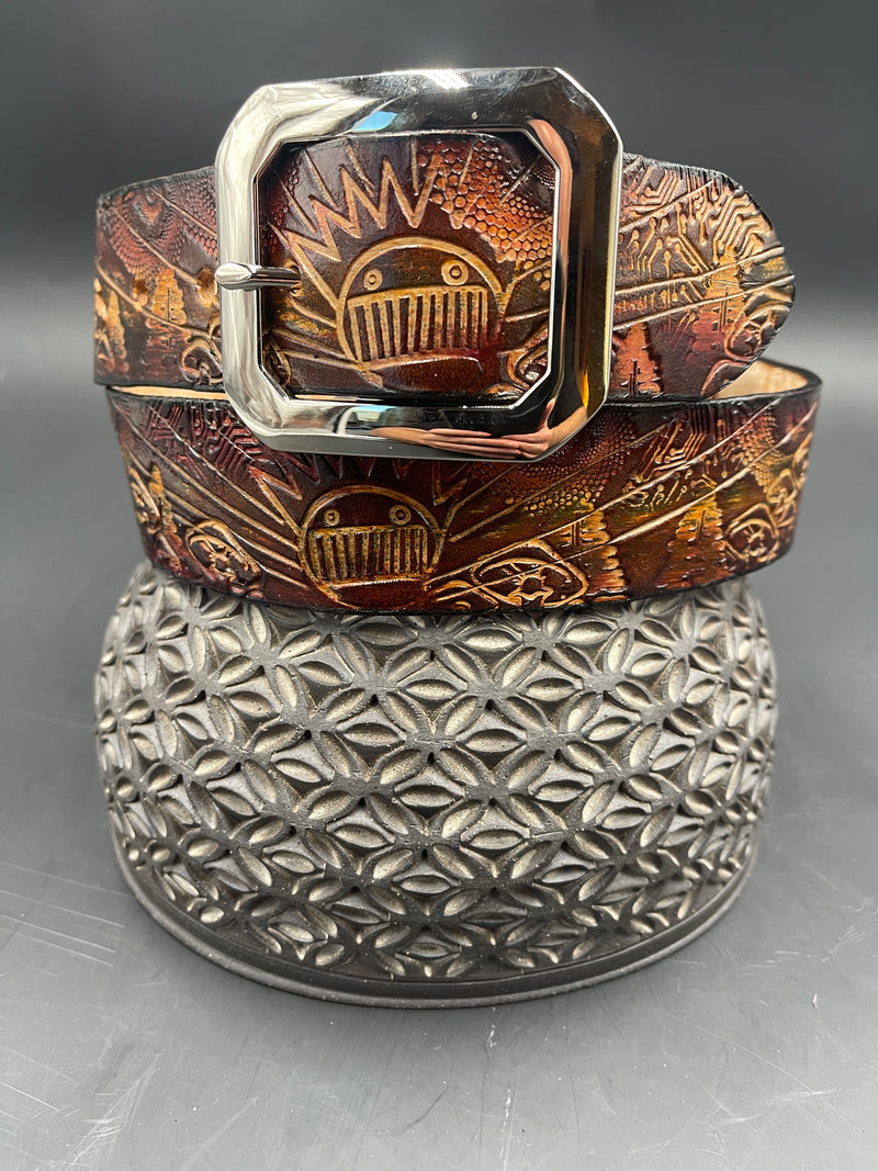 Stamped Leather Belt - Boognish Trees