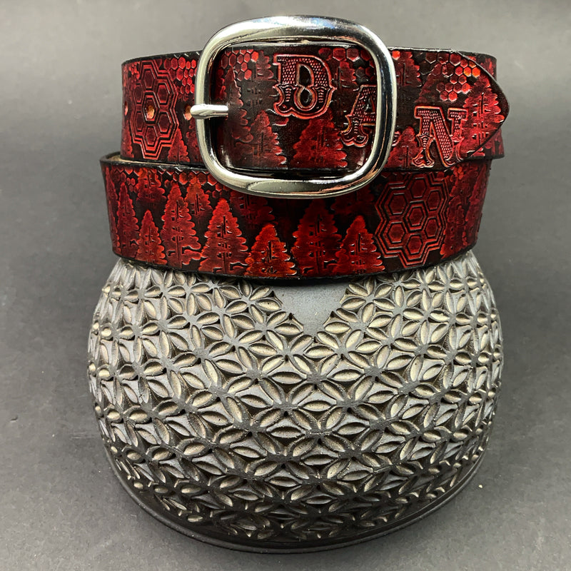 Stamped Leather Belt - Trees