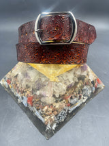Small Stamped Leather Belt - Wigwag Red