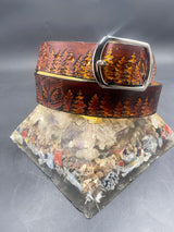 Stamped Leather Belt - Trees Landscape