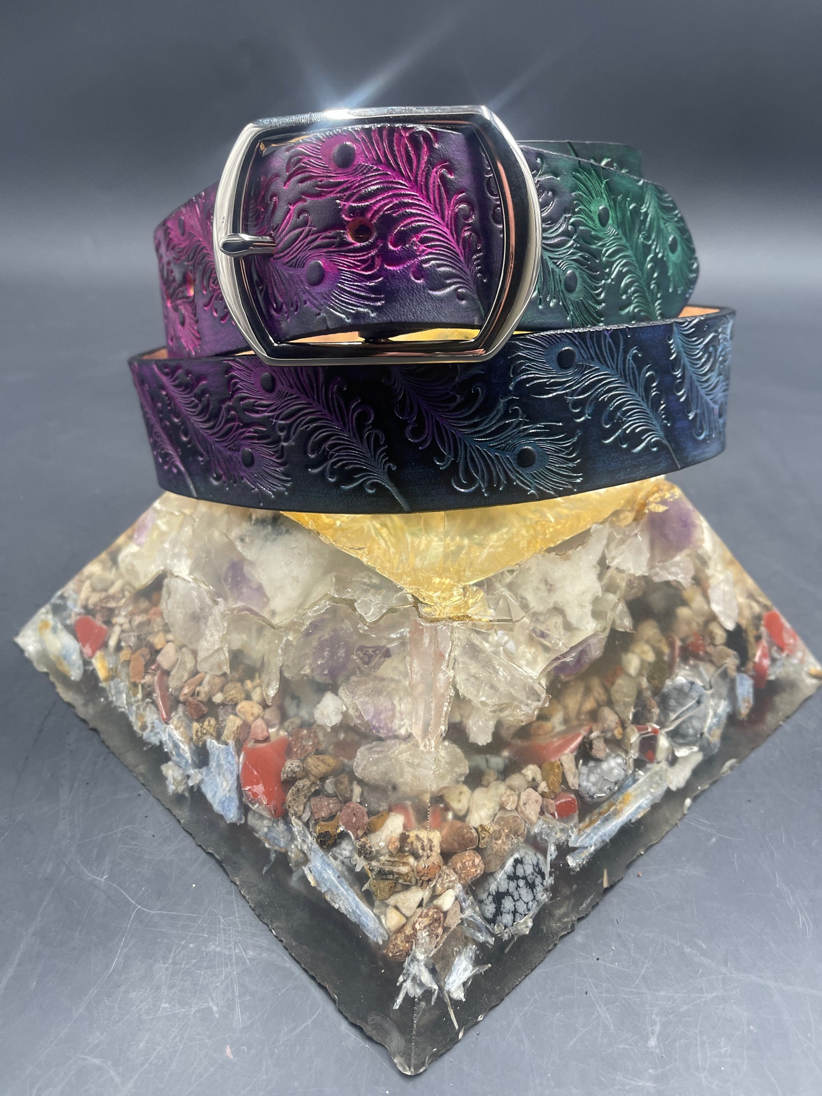 Stamped Leather Belt - Peacock Feathers – Lost Sailor Design