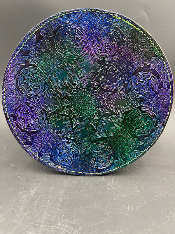 8 Inch Stamped Leather Coaster - Swirl