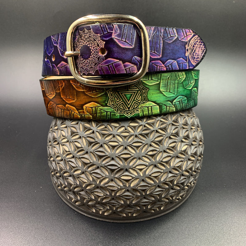 Stamped Leather Belt - Chakras/Crystals