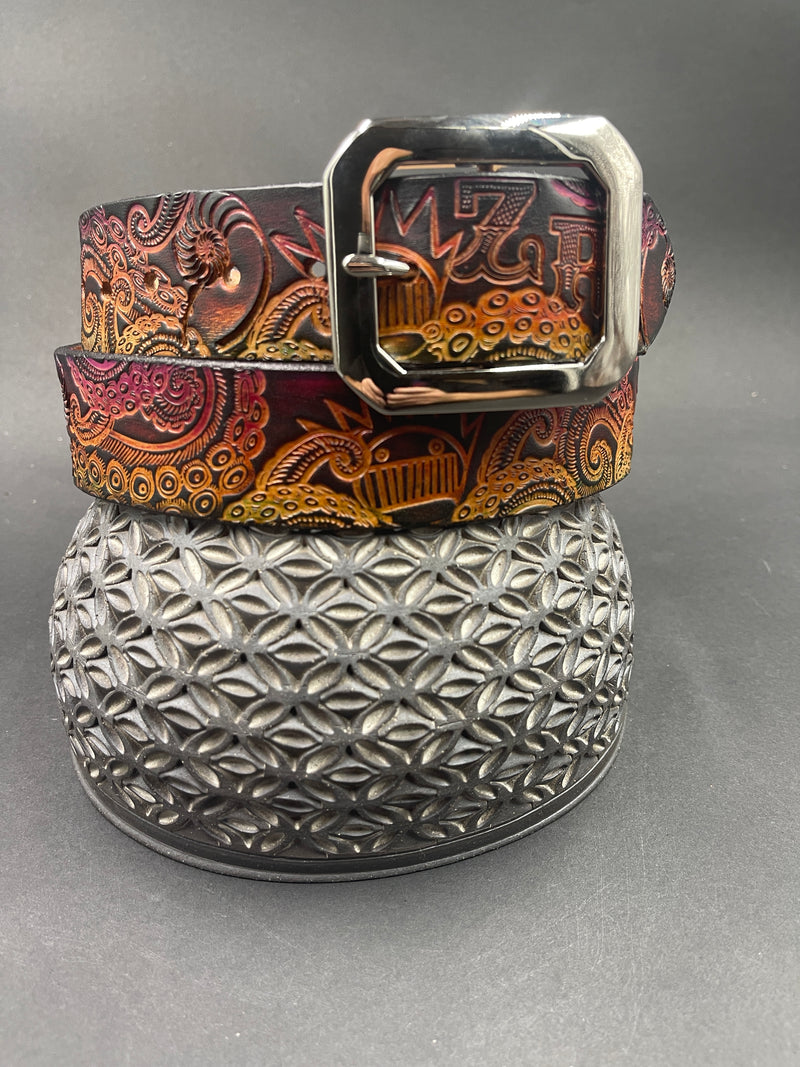 Stamped Leather Belt - Boognish Octopus Tentacles