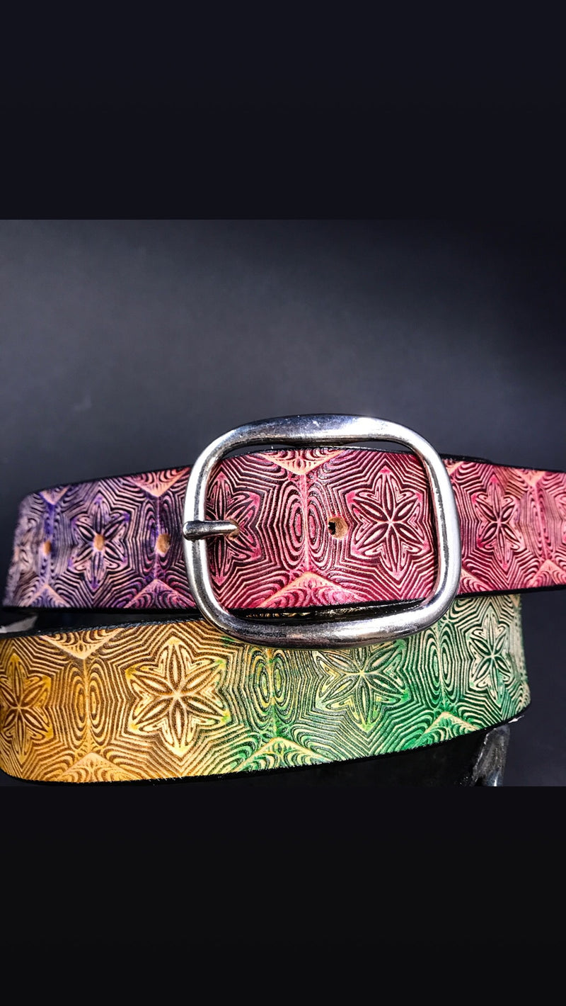 Stamped Leather Belt - Mr. Melty Rainbow