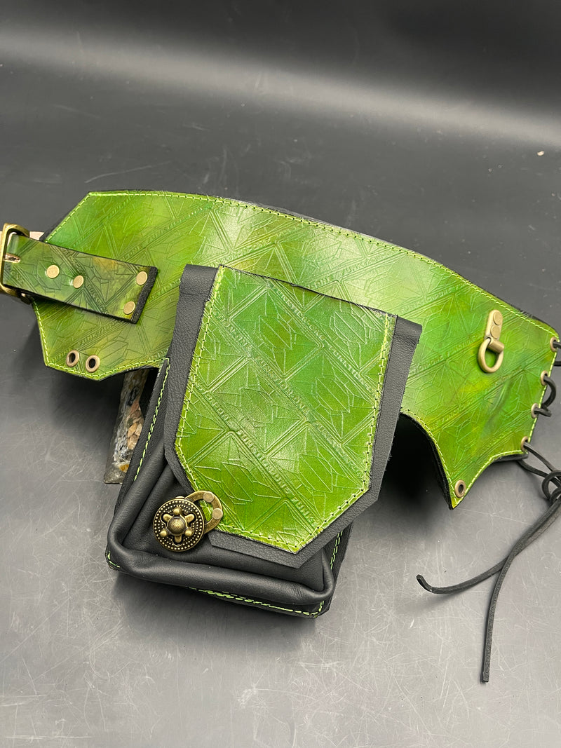 Stamped Leather Utility Hip Belt - Green