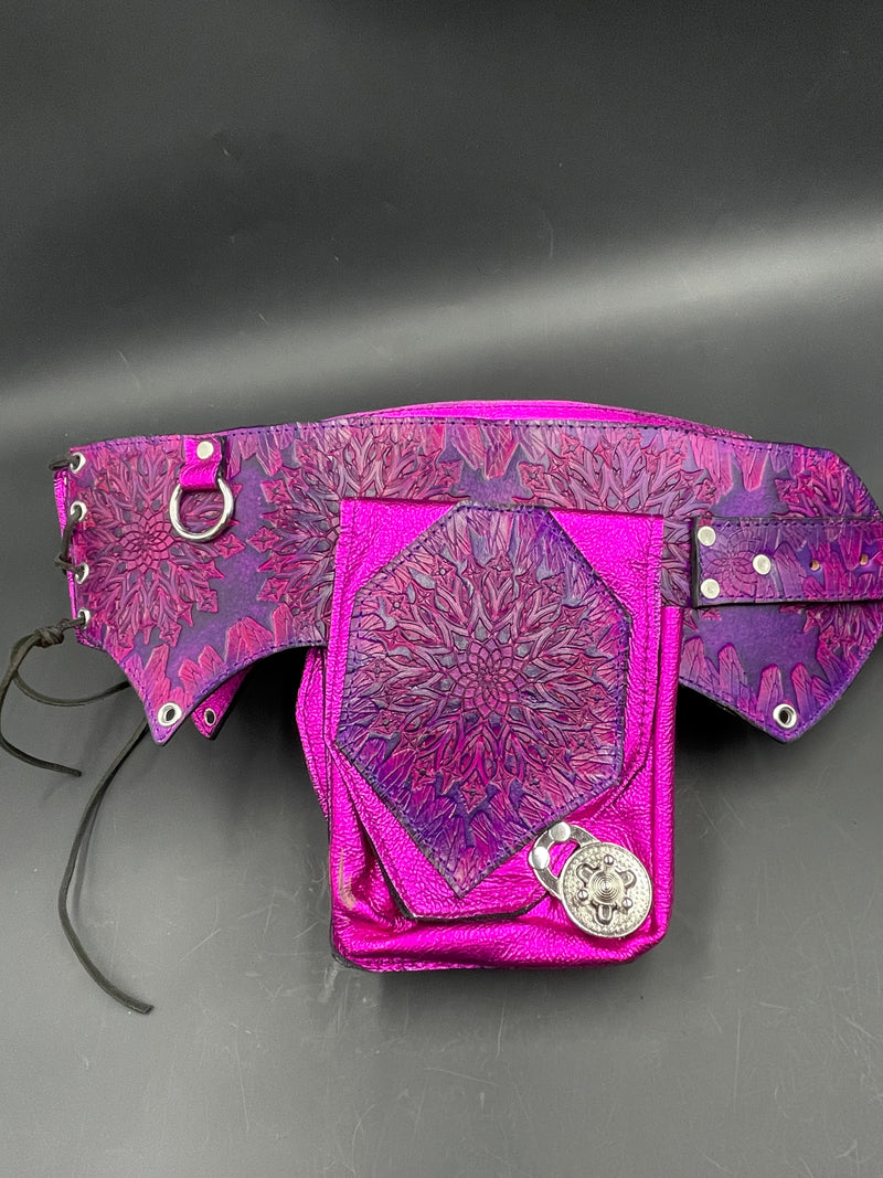 Stamped Leather Utility Hip Belt - Pink