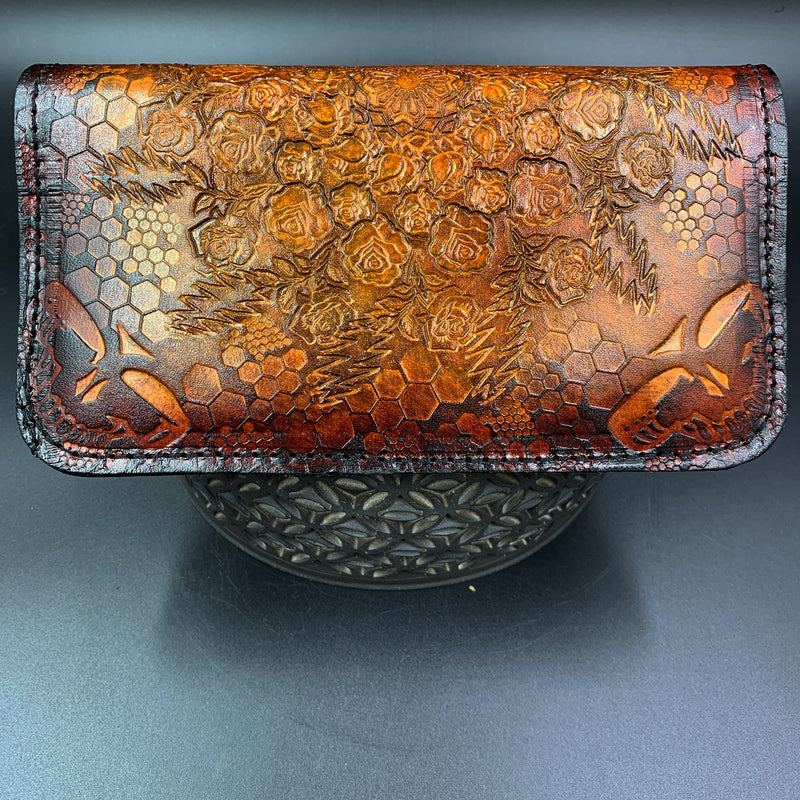 Stamped Leather Bifold Clutch - Roses