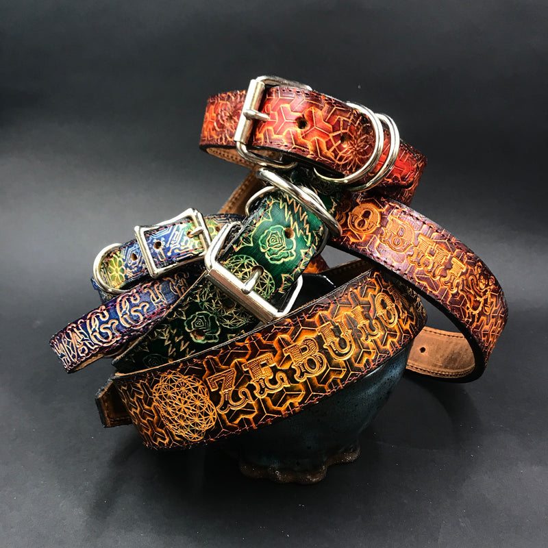 Small Stamped Leather Dog Collar - Sacred Geometry