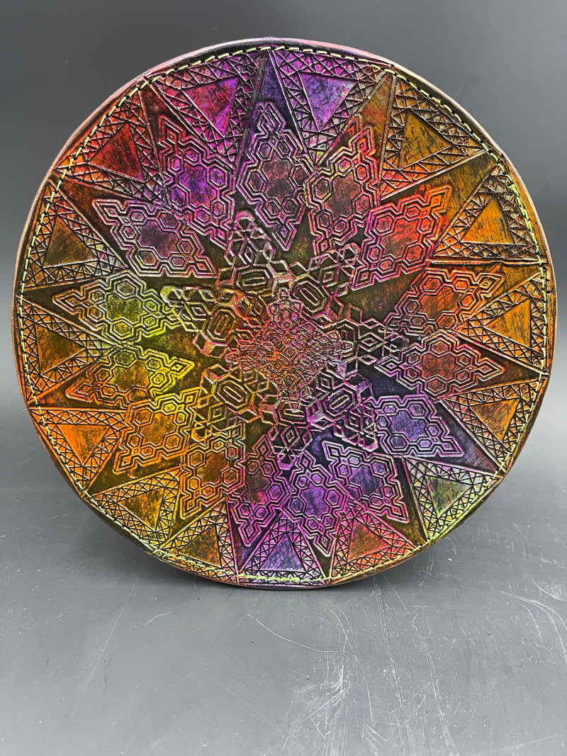 8 Inch Stamped Leather Coaster - Geometry