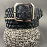 Stamped Leather Belt - Geometric Pattern Black Octagon
