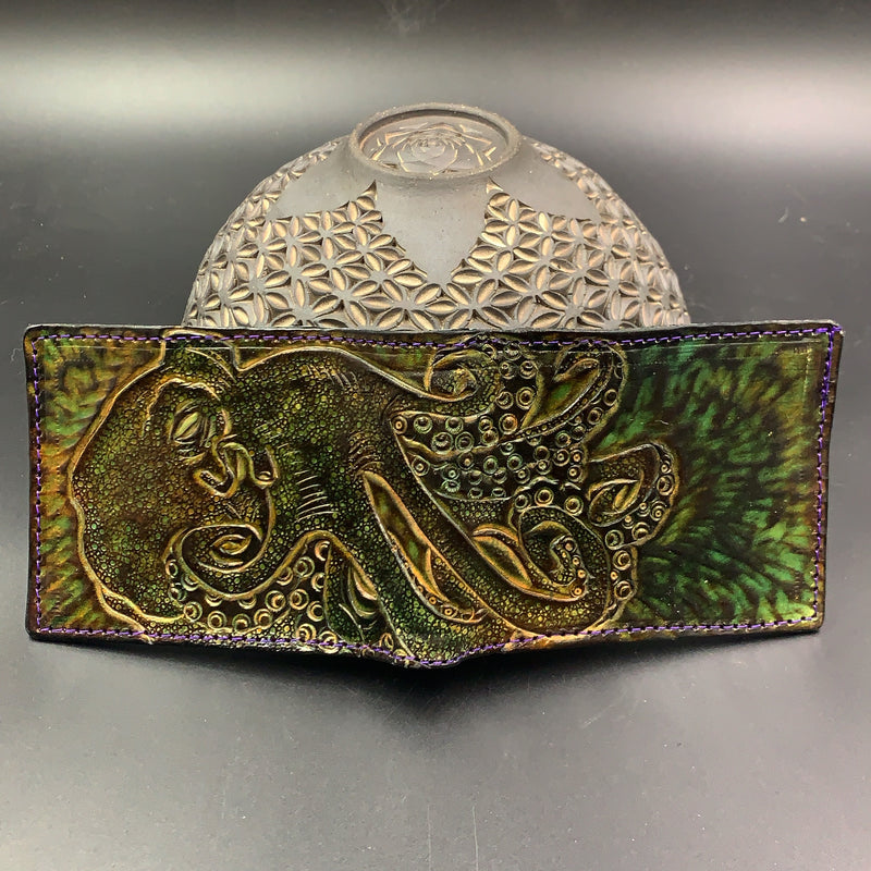 Carved Leather Bifold Wallet - Octopus