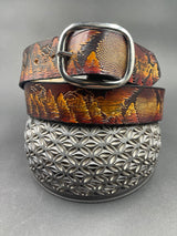 Stamped Leather Belt - Trees