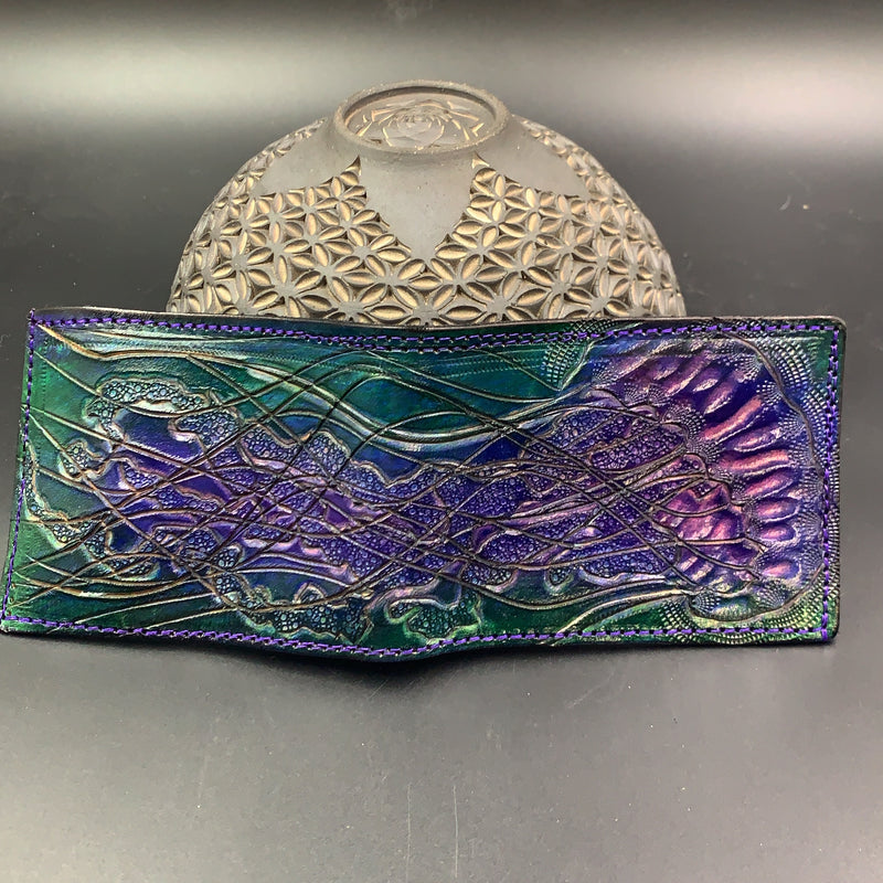 Carved Leather Bifold Wallet - Jellyfish