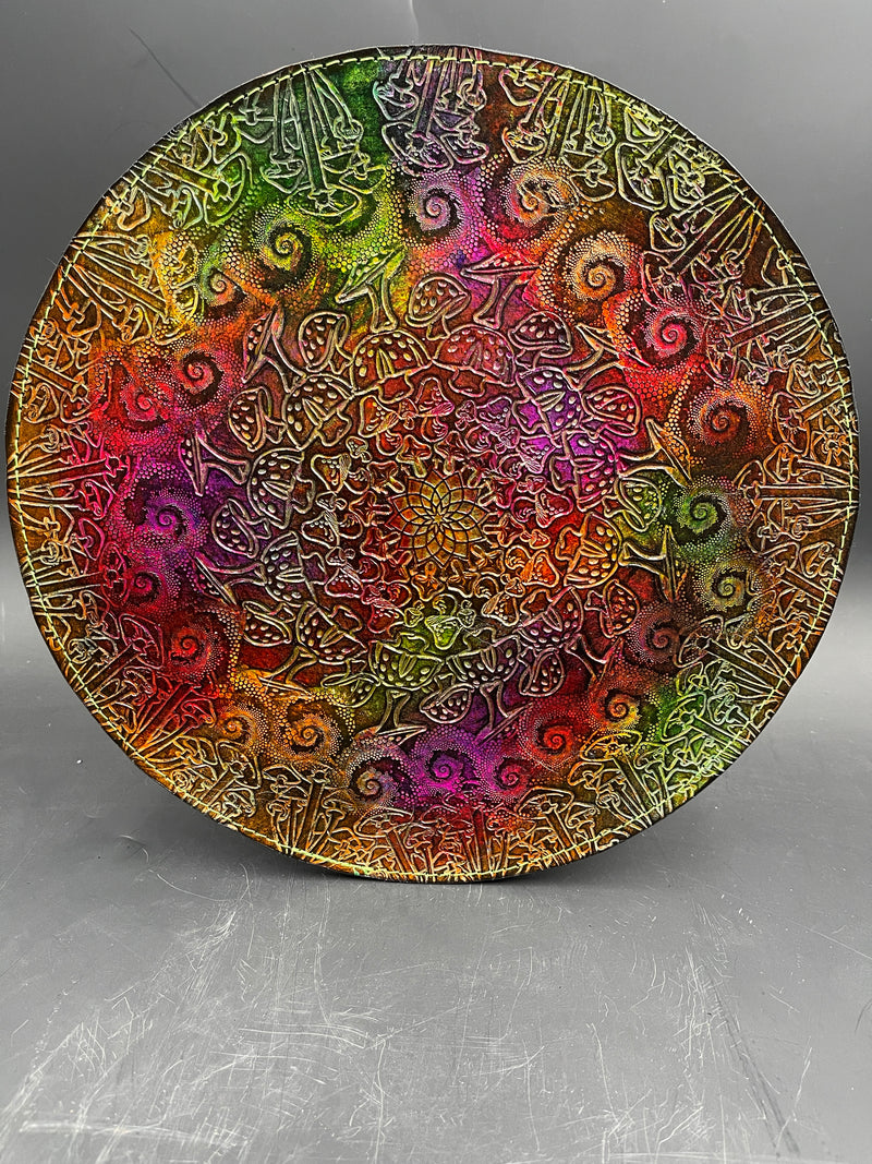 12 Inch Stamped Leather Coaster - Mushrooms