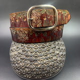 Stamped Leather Belt - Crystals Rust Red