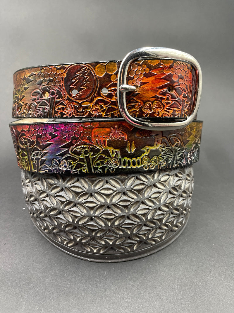 Stamped Leather Belt - Grateful Nature