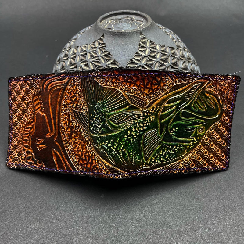 Carved Leather Bifold Wallet - fish